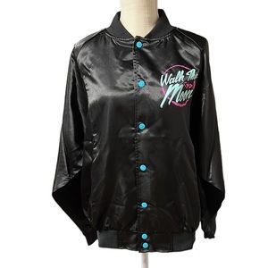 NWOT Walk The Moon Long Sleeve Button Up Satin Jacket Black Blue Pink Unisex M